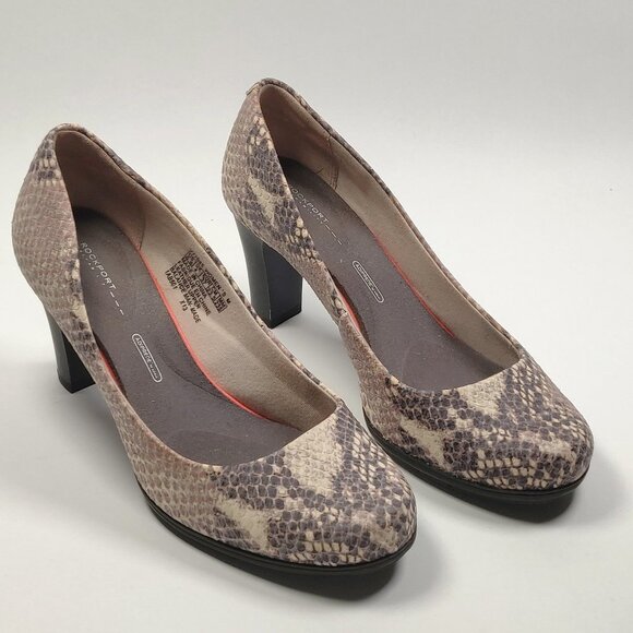 Rockport Women's Total Motion Pump Block Heel in Python Snakeskin Leather - Picture 1 of 15
